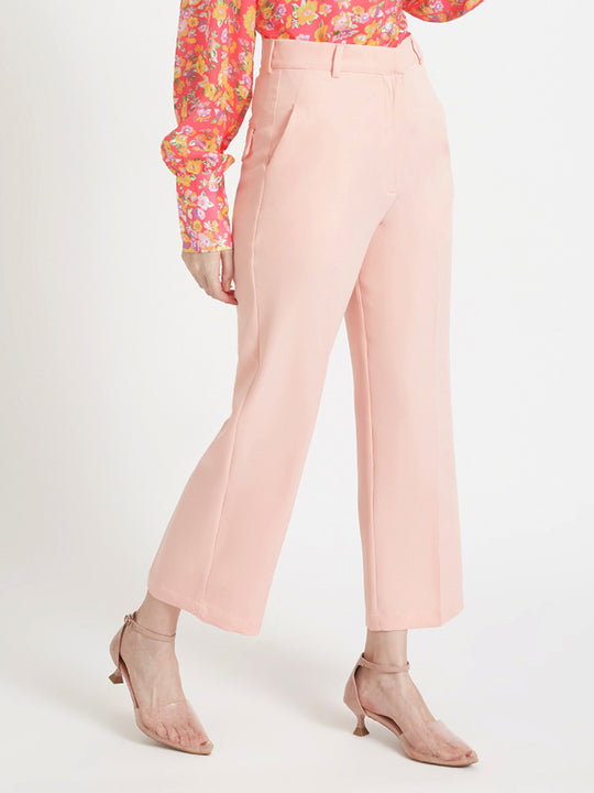 Women'S Luxury Banana Crepe Peach Straight Fit Flap Pocket Trouser
