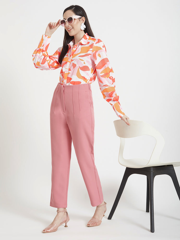 Women'S Luxury Banana Crepe French Rose Skin Fit Multi Pleated Trouser