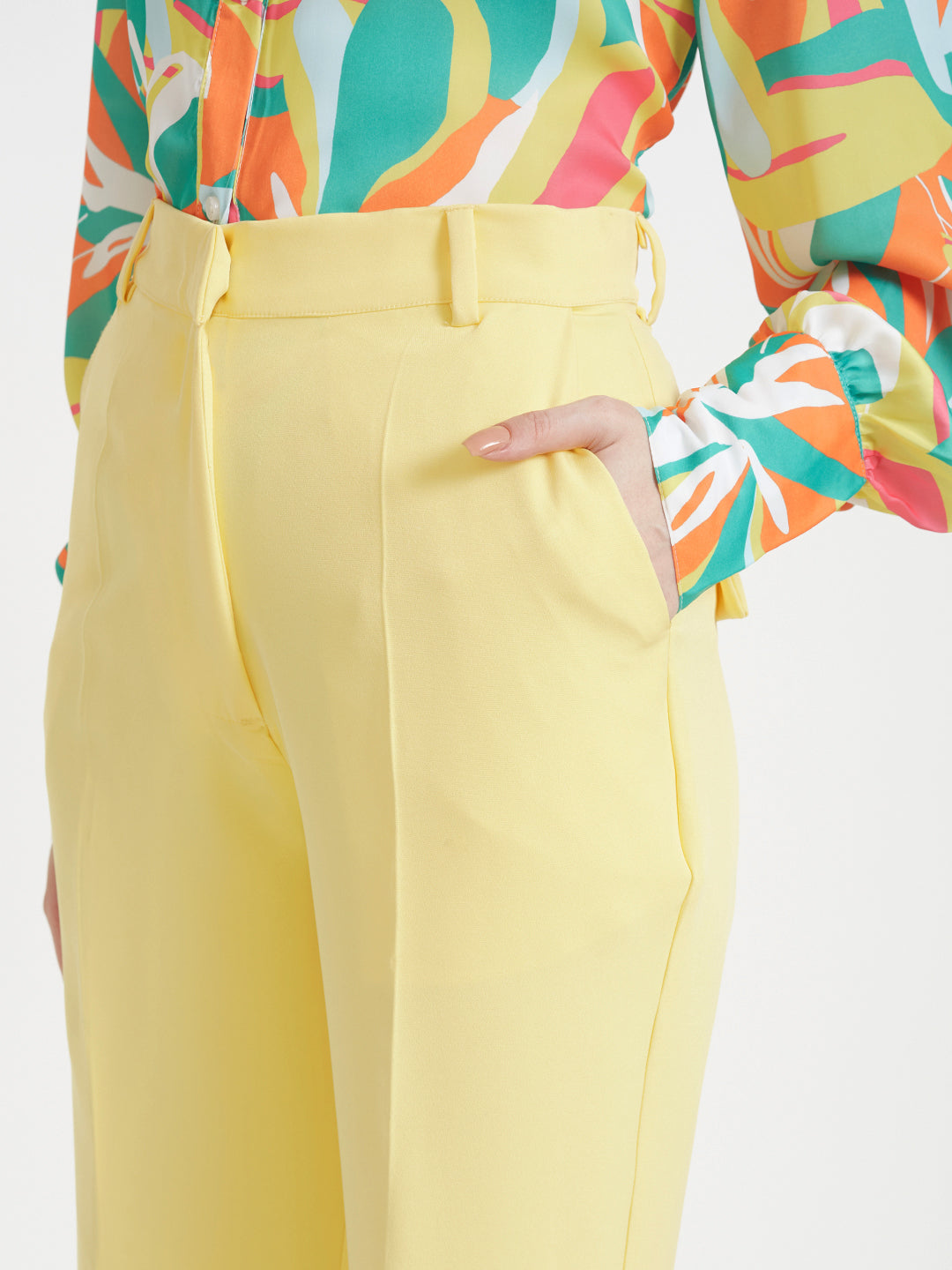 Women'S Luxury Banana Crepe Iris Yellow Straight Fit Flap Pocket Trouser
