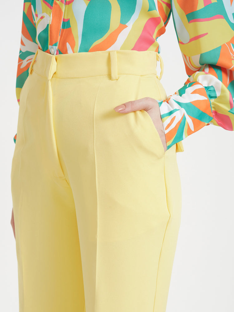 Women'S Luxury Banana Crepe Iris Yellow Straight Fit Flap Pocket Trouser