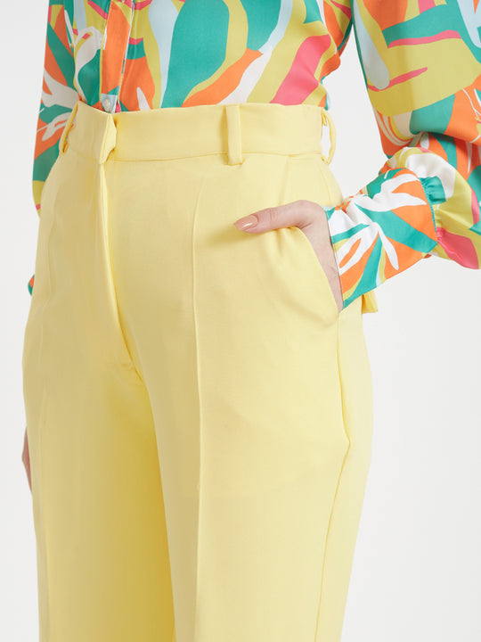 Women'S Luxury Banana Crepe Iris Yellow Straight Fit Flap Pocket Trouser