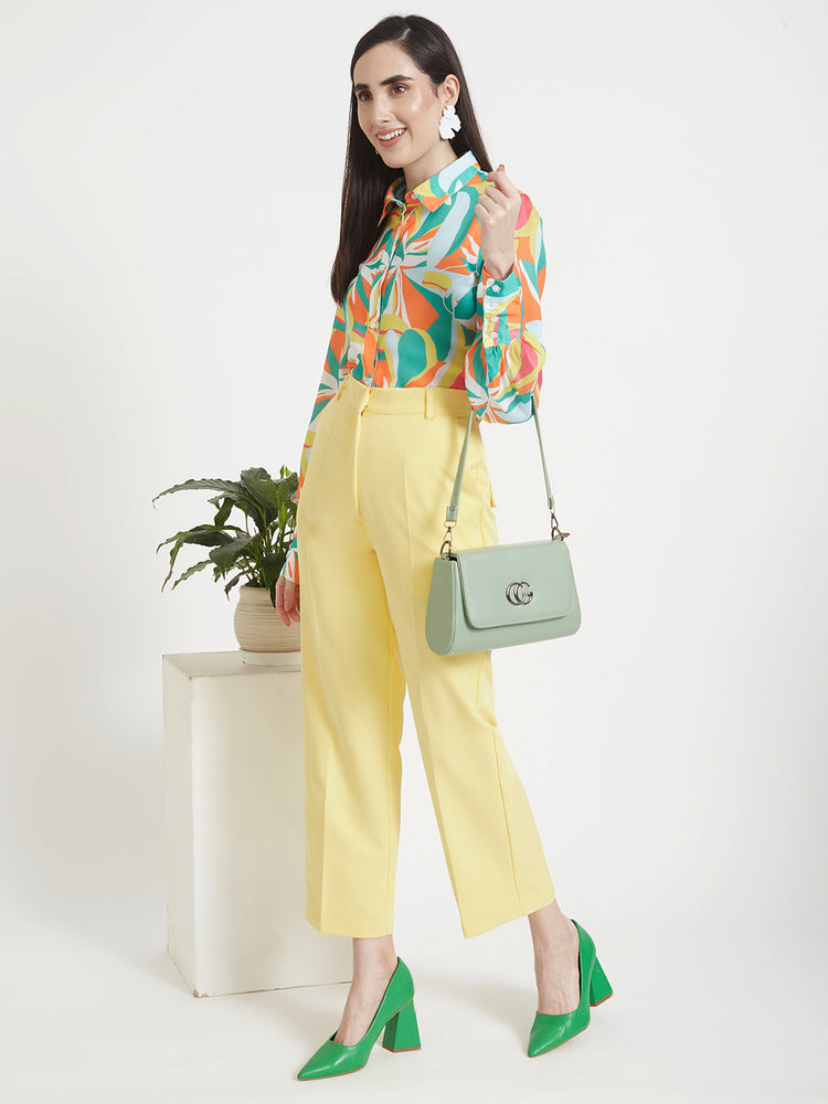 Women'S Luxury Banana Crepe Iris Yellow Straight Fit Flap Pocket Trouser
