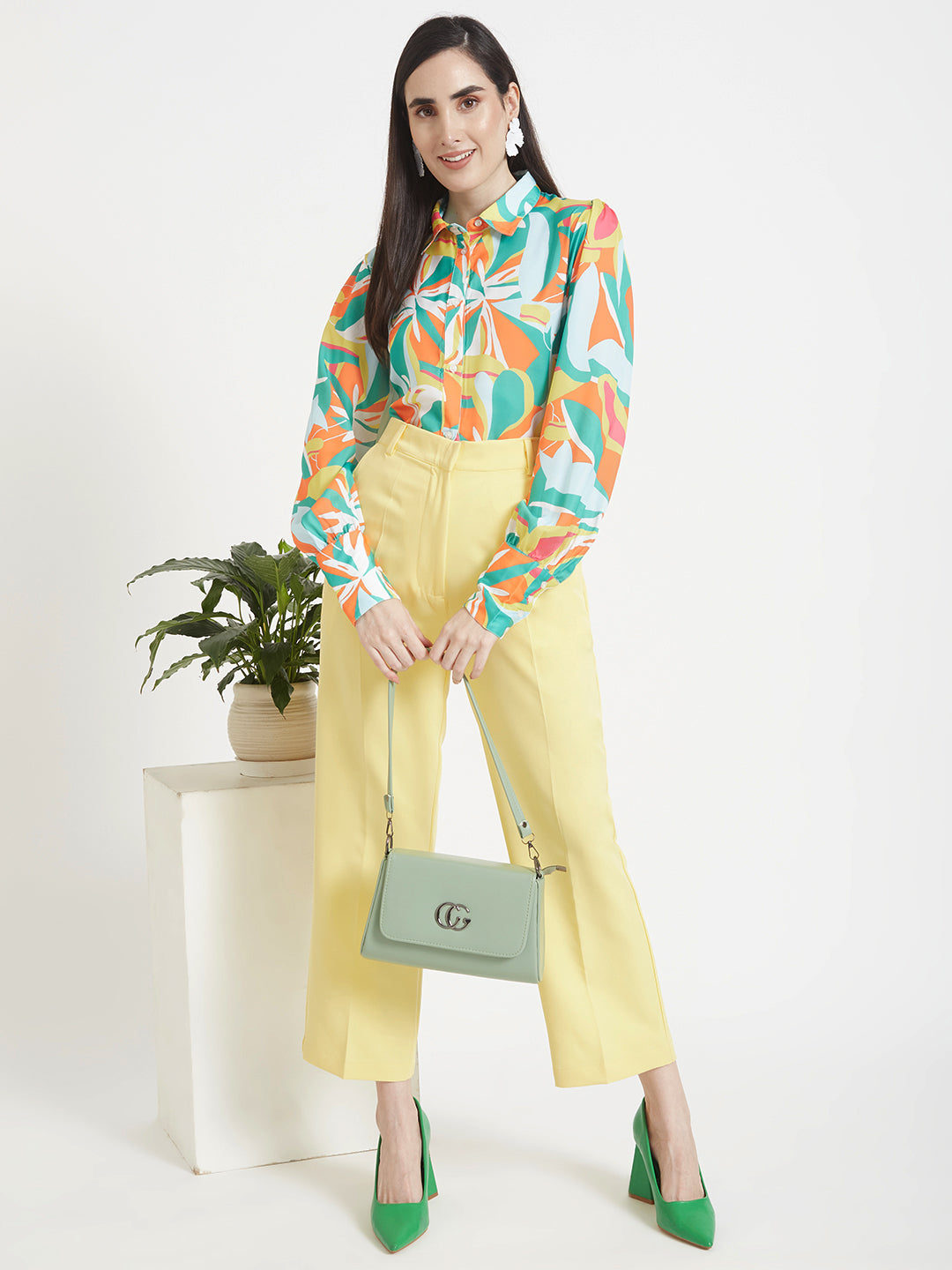 Women'S Luxury Banana Crepe Iris Yellow Straight Fit Flap Pocket Trouser