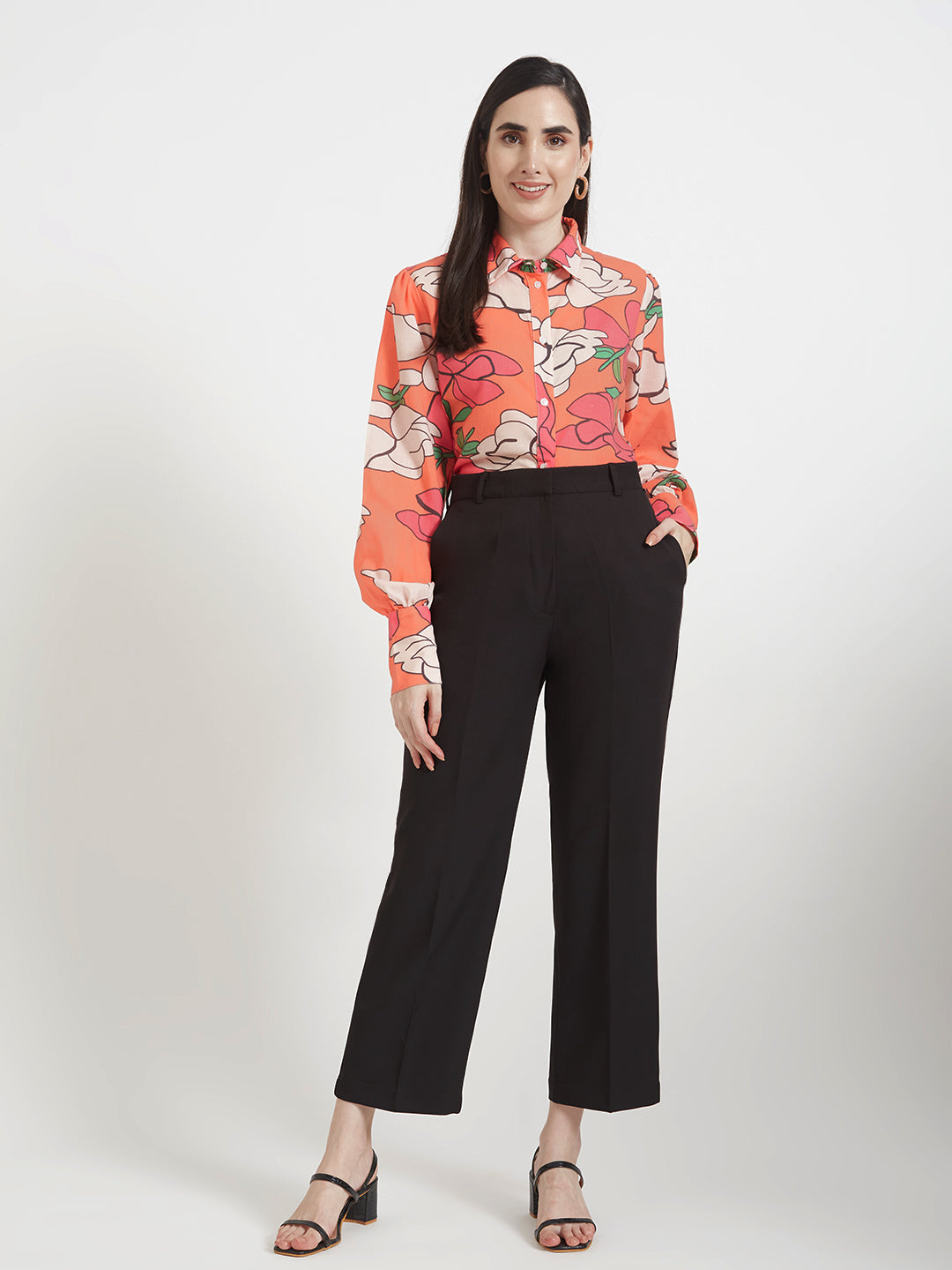 Women'S Luxury Banana Crepe Black Straight Fit Flap Pocket Trouser