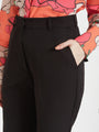 Women'S Luxury Banana Crepe Black Straight Fit Flap Pocket Trouser