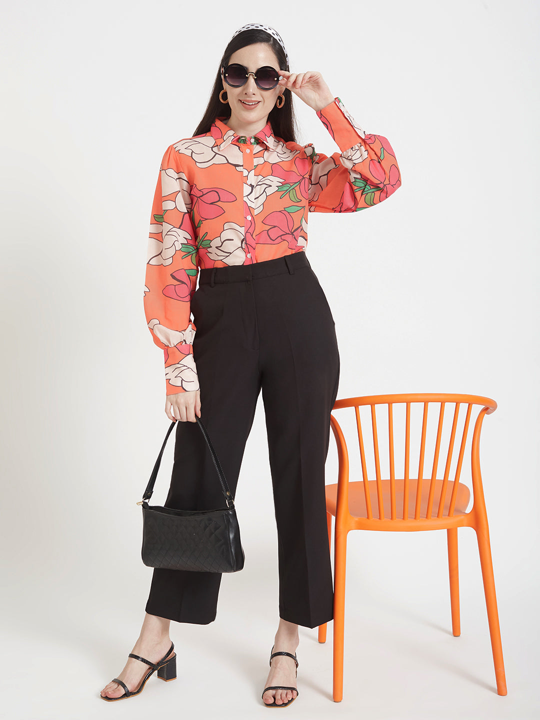 Women'S Luxury Banana Crepe Black Straight Fit Flap Pocket Trouser