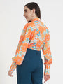 Luxury Satin Digital Print Puff Sleeve Shirt