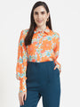 Luxury Satin Digital Print Puff Sleeve Shirt