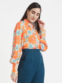 Luxury Satin Digital Print Puff Sleeve Shirt