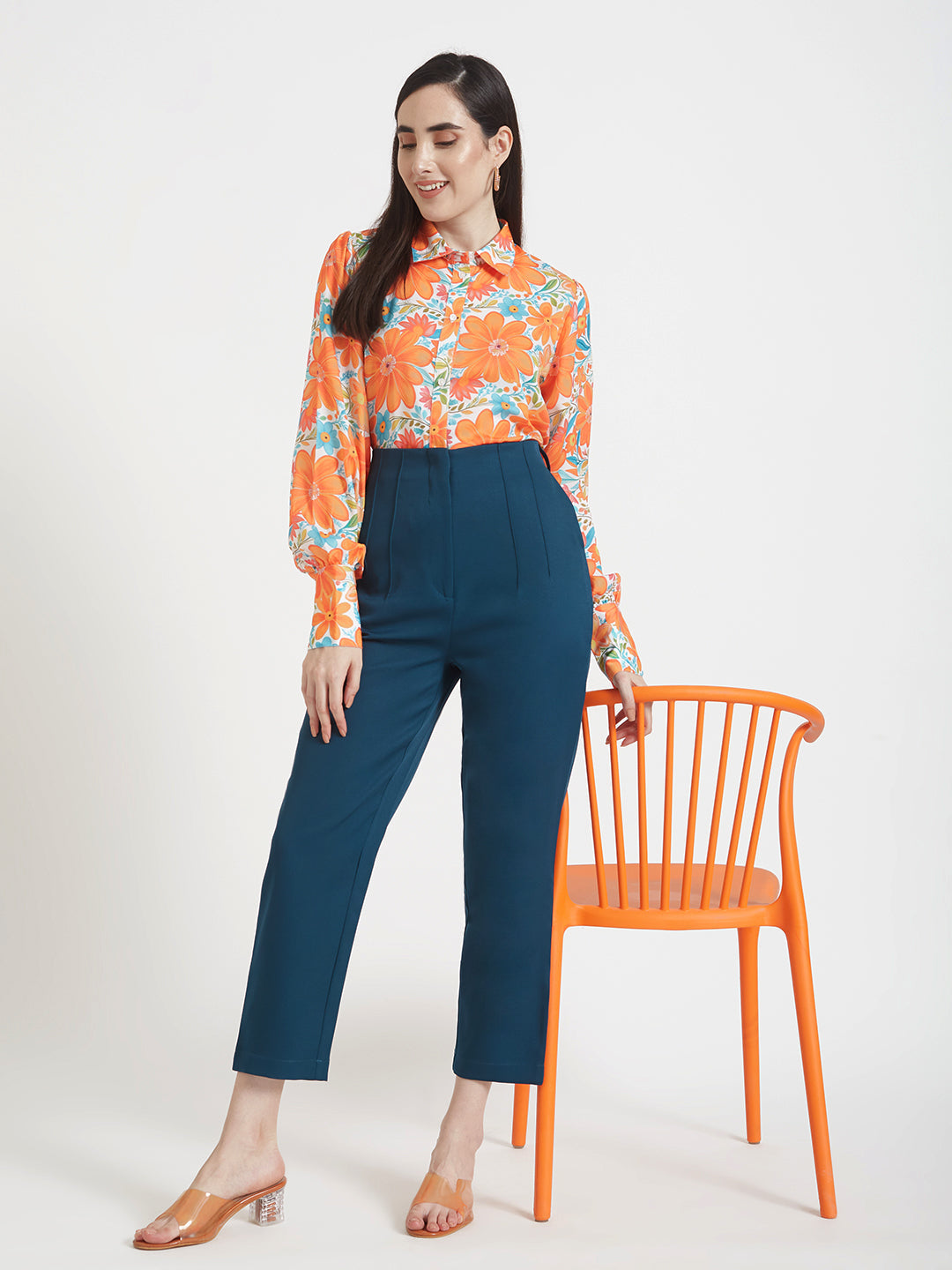 Luxury Satin Digital Print Puff Sleeve Shirt