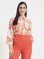 Luxury Cambric Digital Print Puff Sleeve Shirt