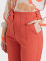 Women'S Luxury Banana Crepe Rust Red Skin Fit Multi Pleated Trouser