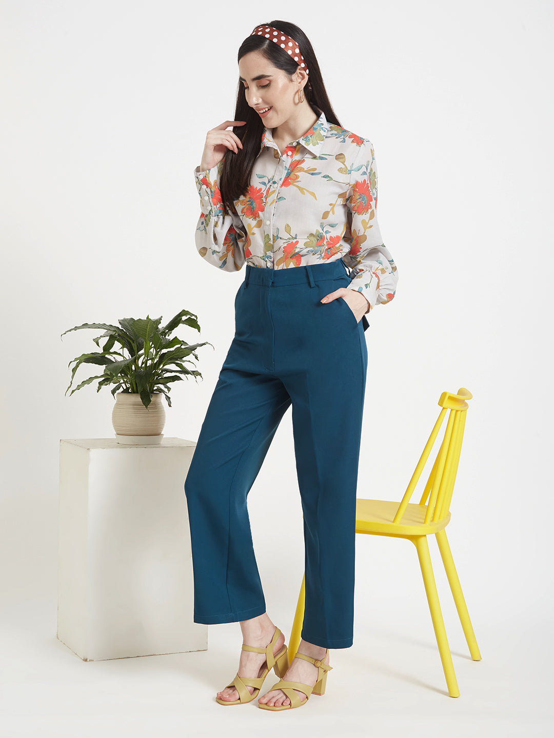 Women'S Luxury Banana Crepe Deep Teal Straight Fit Flap Pocket Trouser