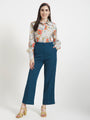 Women'S Luxury Banana Crepe Deep Teal Straight Fit Flap Pocket Trouser