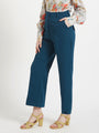Women'S Luxury Banana Crepe Deep Teal Straight Fit Flap Pocket Trouser
