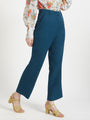 Women'S Luxury Banana Crepe Deep Teal Straight Fit Flap Pocket Trouser