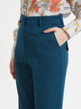 Women'S Luxury Banana Crepe Deep Teal Straight Fit Flap Pocket Trouser