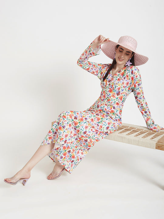 Premium Micro Digital Print Maxi Dress With Slash Pocket
