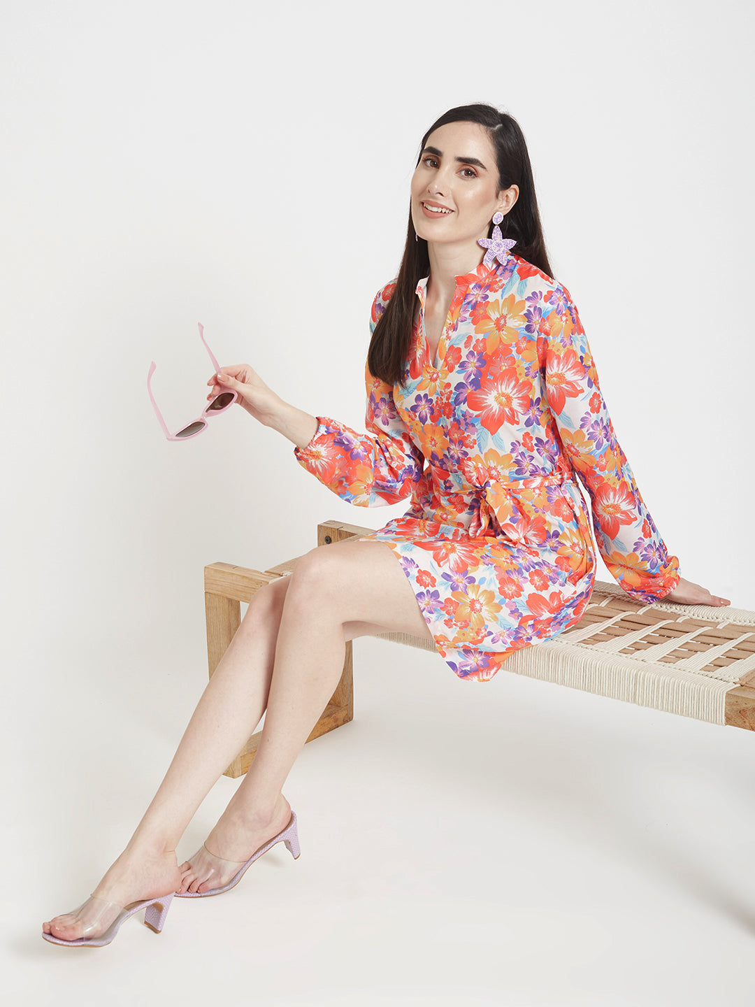 Luxury Muslin Digital Print Midi Dress With Slash Pocket