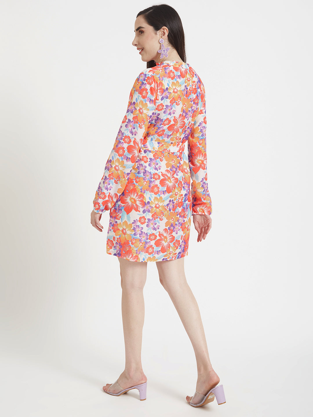 Luxury Muslin Digital Print Midi Dress With Slash Pocket