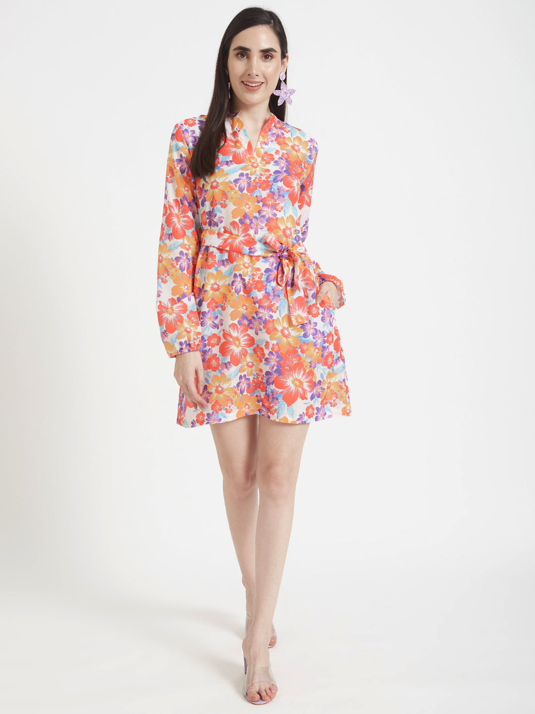 Luxury Muslin Digital Print Midi Dress With Slash Pocket