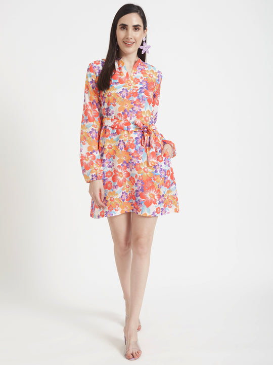Luxury Muslin Digital Print Midi Dress With Slash Pocket