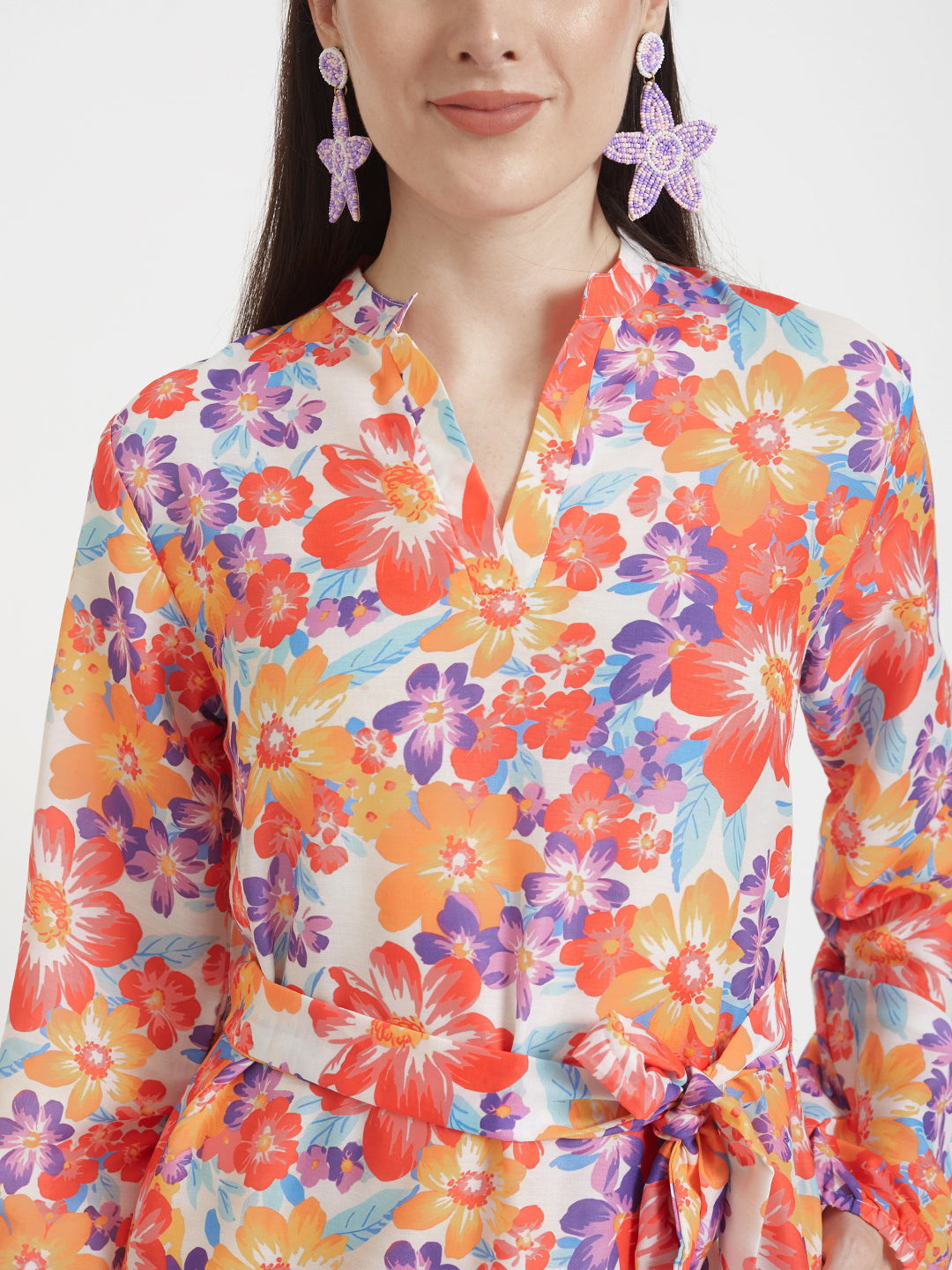 Luxury Muslin Digital Print Midi Dress With Slash Pocket