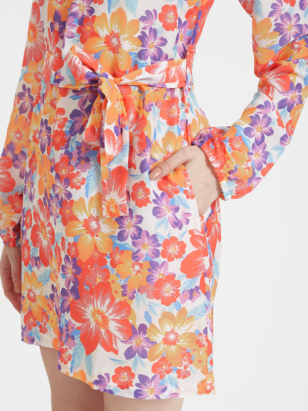 Luxury Muslin Digital Print Midi Dress With Slash Pocket