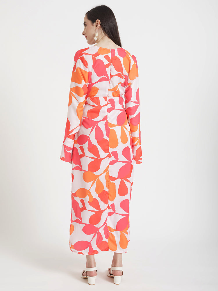 Luxury Satin Digital Print Maxi Dress With Slash Pocket