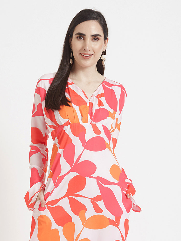 Luxury Satin Digital Print Maxi Dress With Slash Pocket