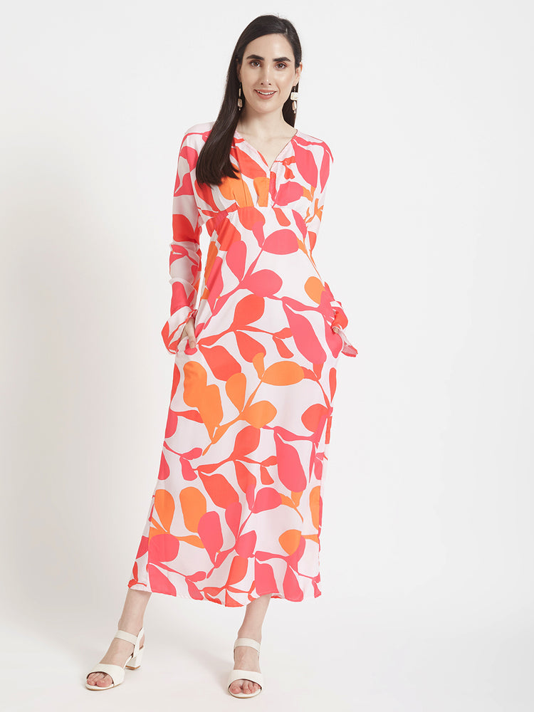 Luxury Satin Digital Print Maxi Dress With Slash Pocket