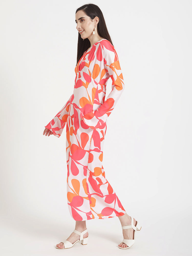 Luxury Satin Digital Print Maxi Dress With Slash Pocket