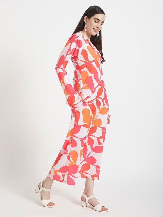 Luxury Satin Digital Print Maxi Dress With Slash Pocket