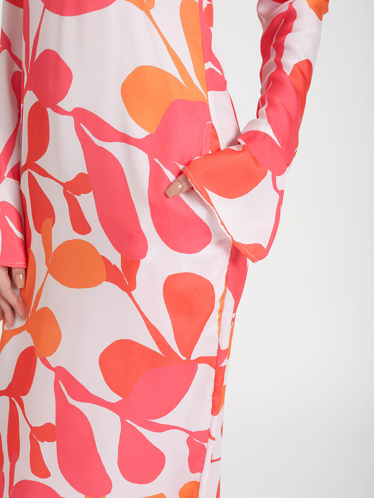 Luxury Satin Digital Print Maxi Dress With Slash Pocket