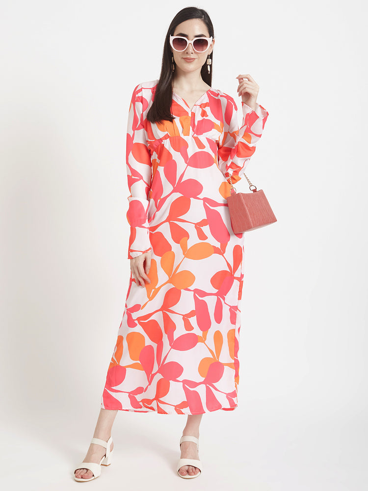 Luxury Satin Digital Print Maxi Dress With Slash Pocket