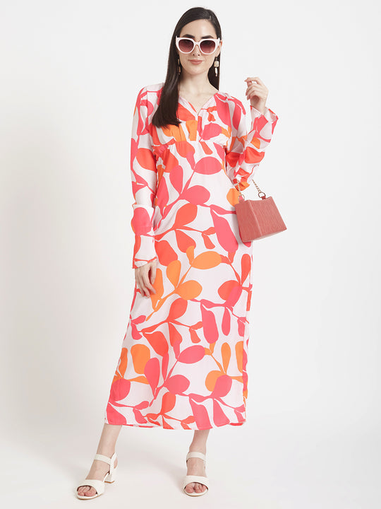 Luxury Satin Digital Print Maxi Dress With Slash Pocket