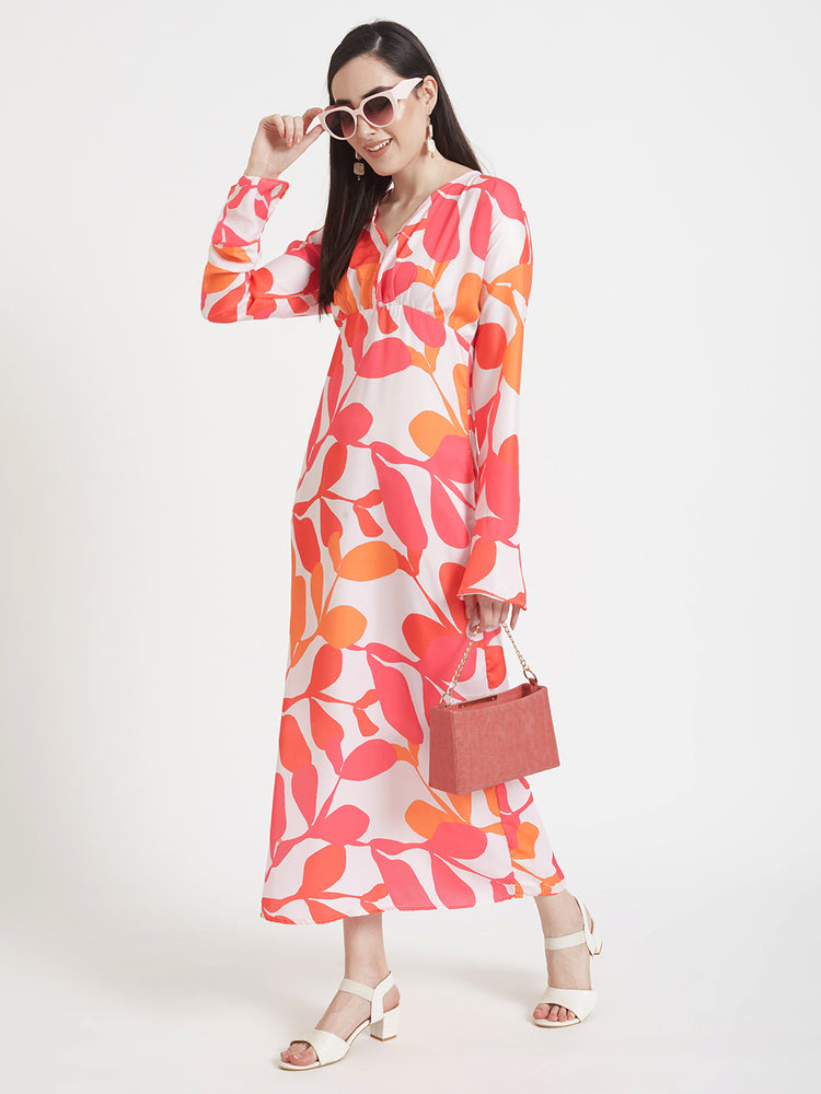 Luxury Satin Digital Print Maxi Dress With Slash Pocket