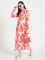 Luxury Satin Digital Print Maxi Dress With Slash Pocket