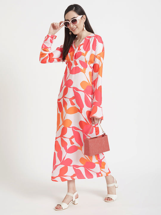 Luxury Satin Digital Print Maxi Dress With Slash Pocket
