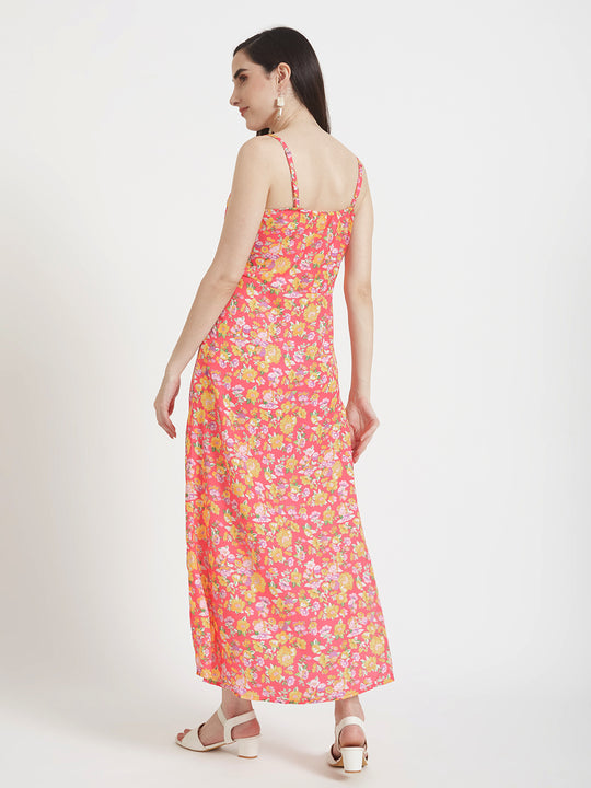 Luxury Satin Digital Print Shoulder Strap Bodycon Maxi Dress With Slash Pocket