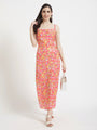 Luxury Satin Digital Print Shoulder Strap Bodycon Maxi Dress With Slash Pocket
