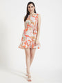 Luxury Cambric Digital Print V Neck Flare Dress With Slash Pocket
