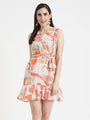 Luxury Cambric Digital Print V Neck Flare Dress With Slash Pocket