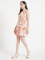 Luxury Cambric Digital Print V Neck Flare Dress With Slash Pocket