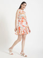 Luxury Cambric Digital Print V Neck Flare Dress With Slash Pocket