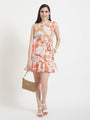 Luxury Cambric Digital Print V Neck Flare Dress With Slash Pocket