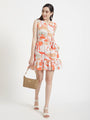 Luxury Cambric Digital Print V Neck Flare Dress With Slash Pocket