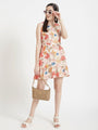Luxury Cambric Digital Print V Neck Flare Dress With Slash Pocket