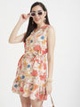 Luxury Cambric Digital Print V Neck Flare Dress With Slash Pocket