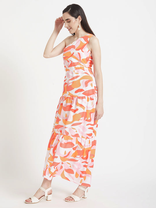 Premium Micro Digital Print Flare Maxi Dress With Slash Pocket